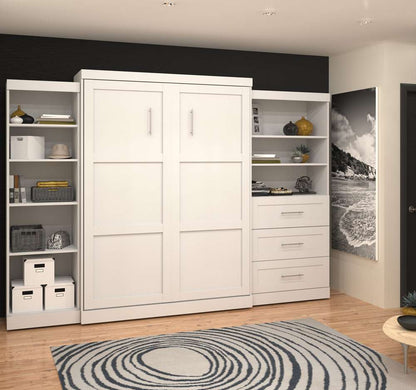 Bestar - Pur Queen Murphy Bed with Shelving and Drawers (126W) in White - 26882-17 veiw 4
