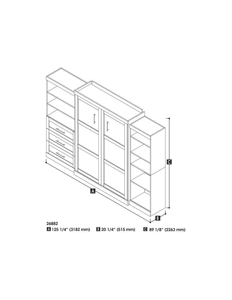 Bestar - Pur Queen Murphy Bed with Shelving and Drawers (126W) in White - 26882-17 veiw 6