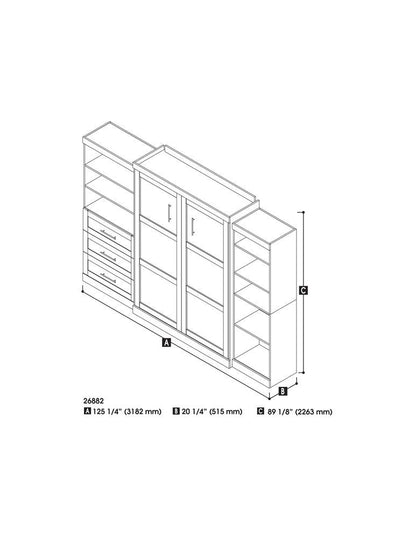 Bestar - Pur Queen Murphy Bed with Shelving and Drawers (126W) in White - 26882-17 veiw 6