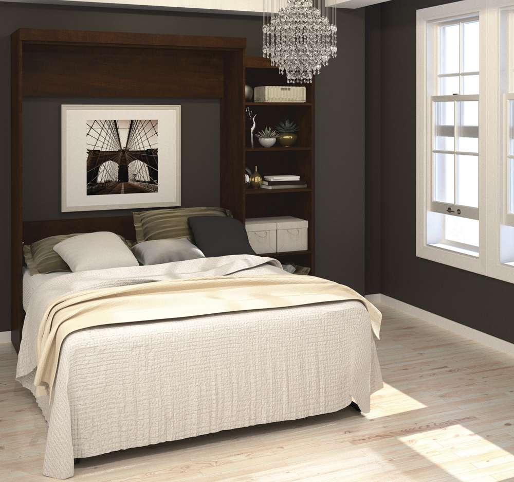 Bestar - Pur Queen Murphy Bed with Storage Unit (90W) in Chocolate - 26888-69 veiw 3