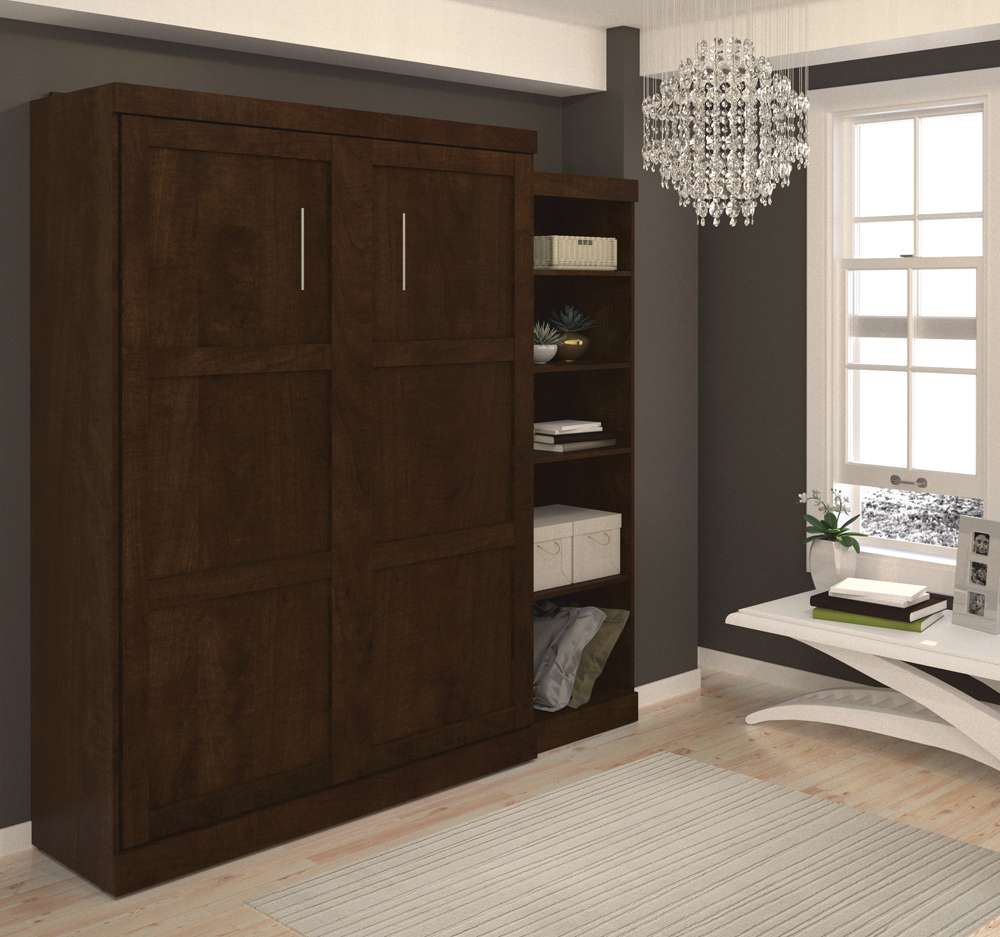 Bestar - Pur Queen Murphy Bed with Storage Unit (90W) in Chocolate - 26888-69 veiw 4