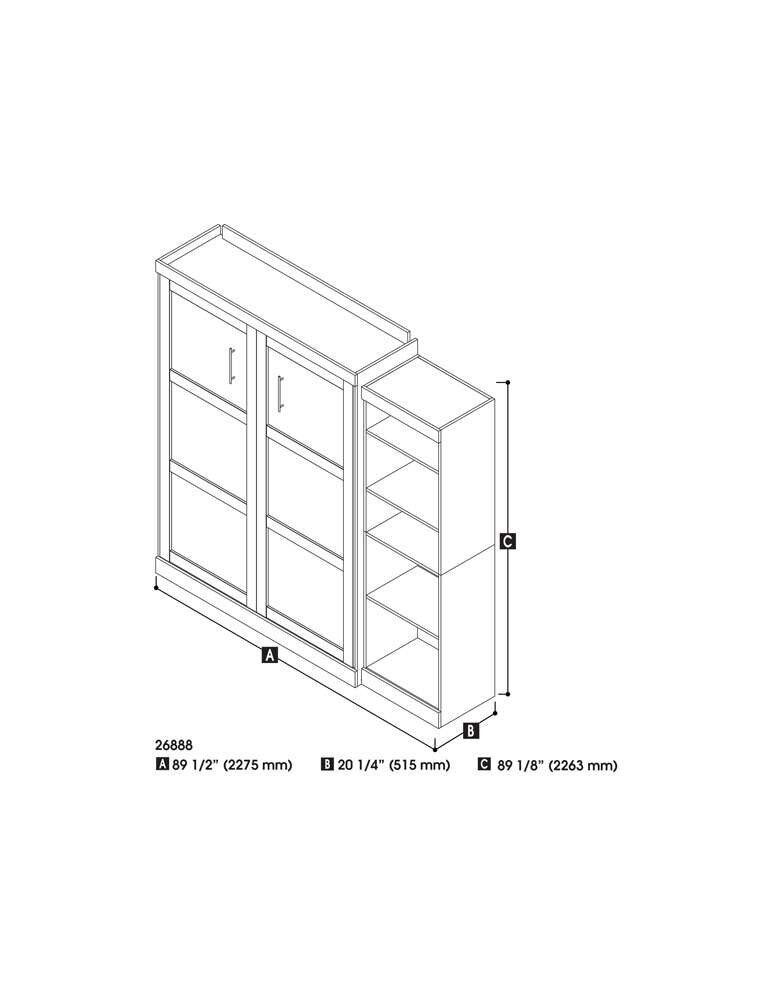 Bestar - Pur Queen Murphy Bed with Storage Unit (90W) in White - 26888-17 veiw 6