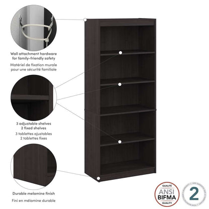 Bestar - Ridgeley 30W 5 Shelf Bookcase in Charcoal Maple - 152700-000140 veiw 6