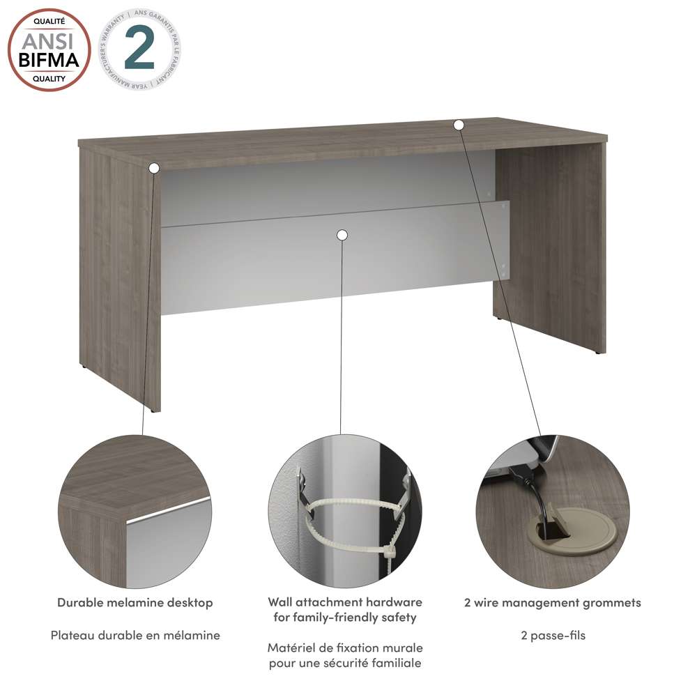 Bestar - Ridgeley 65W Desk Shell in Silver Maple & Pure White - 152400-000144 veiw 6