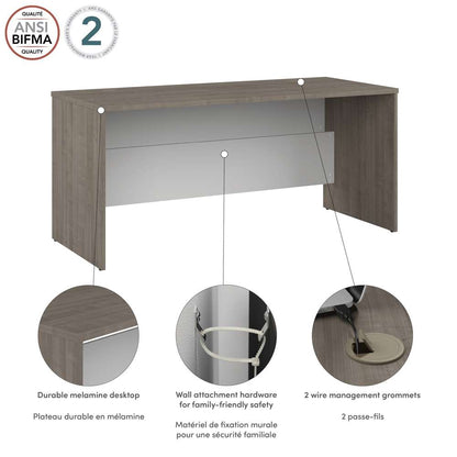 Bestar - Ridgeley 65W Desk Shell in Silver Maple & Pure White - 152400-000144 veiw 6
