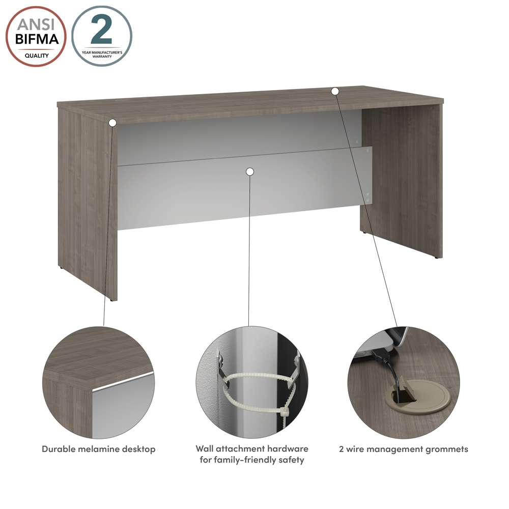 Bestar - Ridgeley 65W Desk Shell in Silver Maple & Pure White - 152400-000144 veiw 7