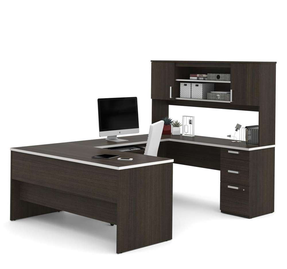 Bestar - Ridgeley 65W U-Shaped Executive Desk with Pedestal and Hutch in Dark Chocolate - 52414-79 veiw 1
