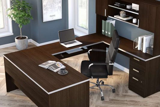 Bestar - Ridgeley 65W U-Shaped Executive Desk with Pedestal and Hutch in Dark Chocolate - 52414-79 veiw 2
