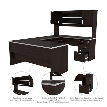 Bestar - Ridgeley 65W U-Shaped Executive Desk with Pedestal and Hutch in Dark Chocolate - 52414-79 veiw 4