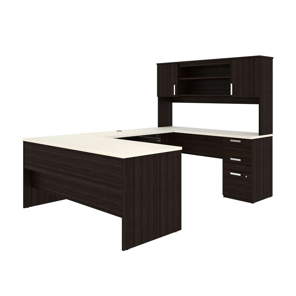 Bestar - Ridgeley 65W U-Shaped Executive Desk with Pedestal and Hutch in White Chocolate - 52414-31 veiw 2