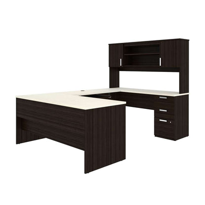 Bestar - Ridgeley 65W U-Shaped Executive Desk with Pedestal and Hutch in White Chocolate - 52414-31 veiw 2