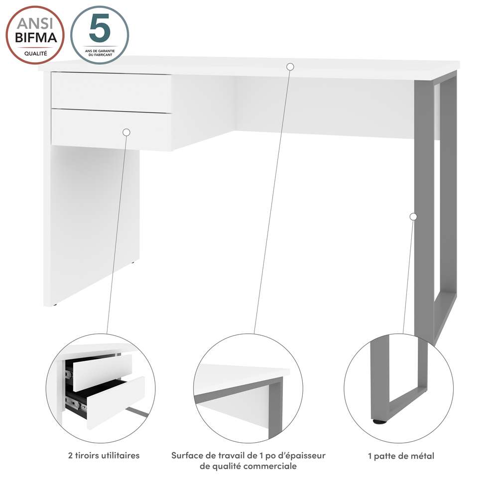Bestar - Solay 48W Small Table Desk with U-Shaped Metal Leg in Clear White - 29400-000104 veiw 8