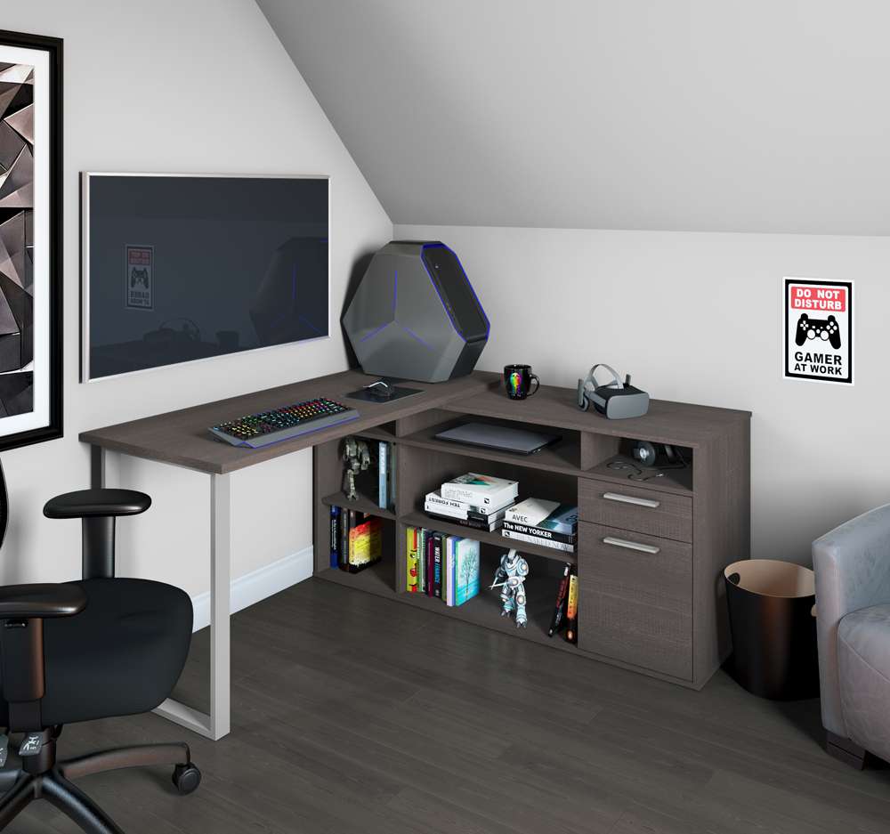 Bestar - Solay 60W L-Shaped Desk in Bark Grey - 29420-47 veiw 5