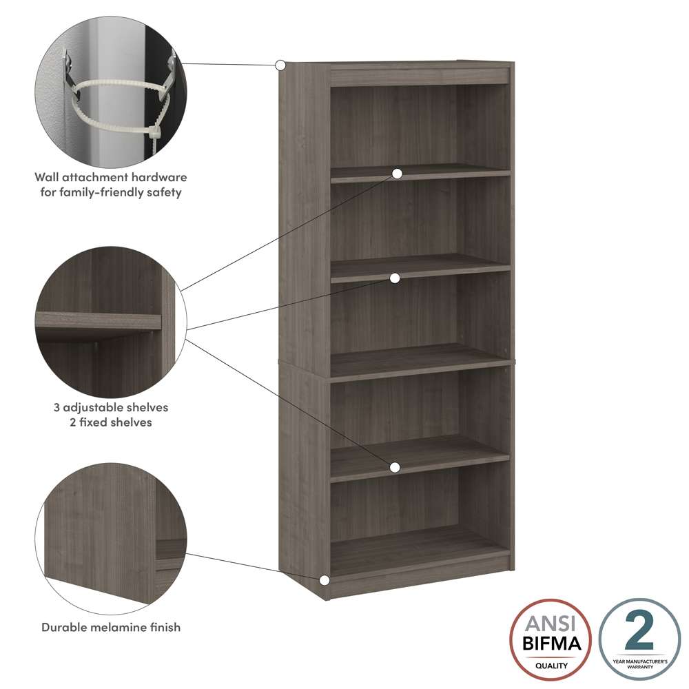 Bestar - Universel 30W Standard 5 Shelf Bookcase in Silver Maple - 165700-000142 veiw 7