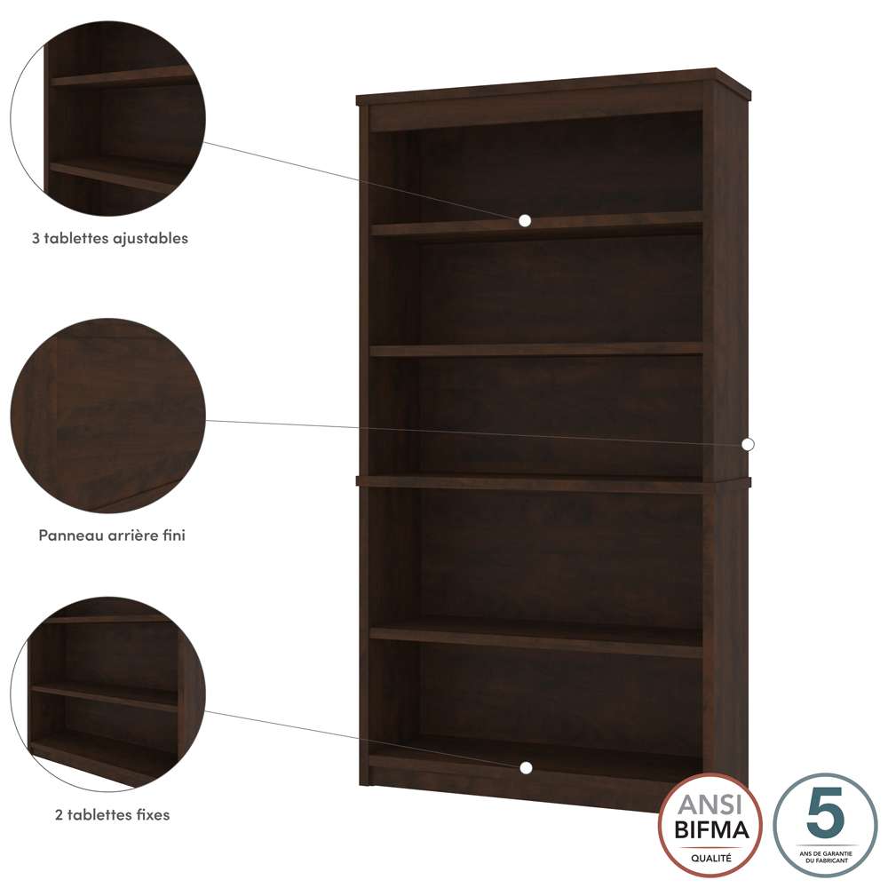 Bestar - Universel 36W Bookcase in Chocolate - 44700-69 veiw 7