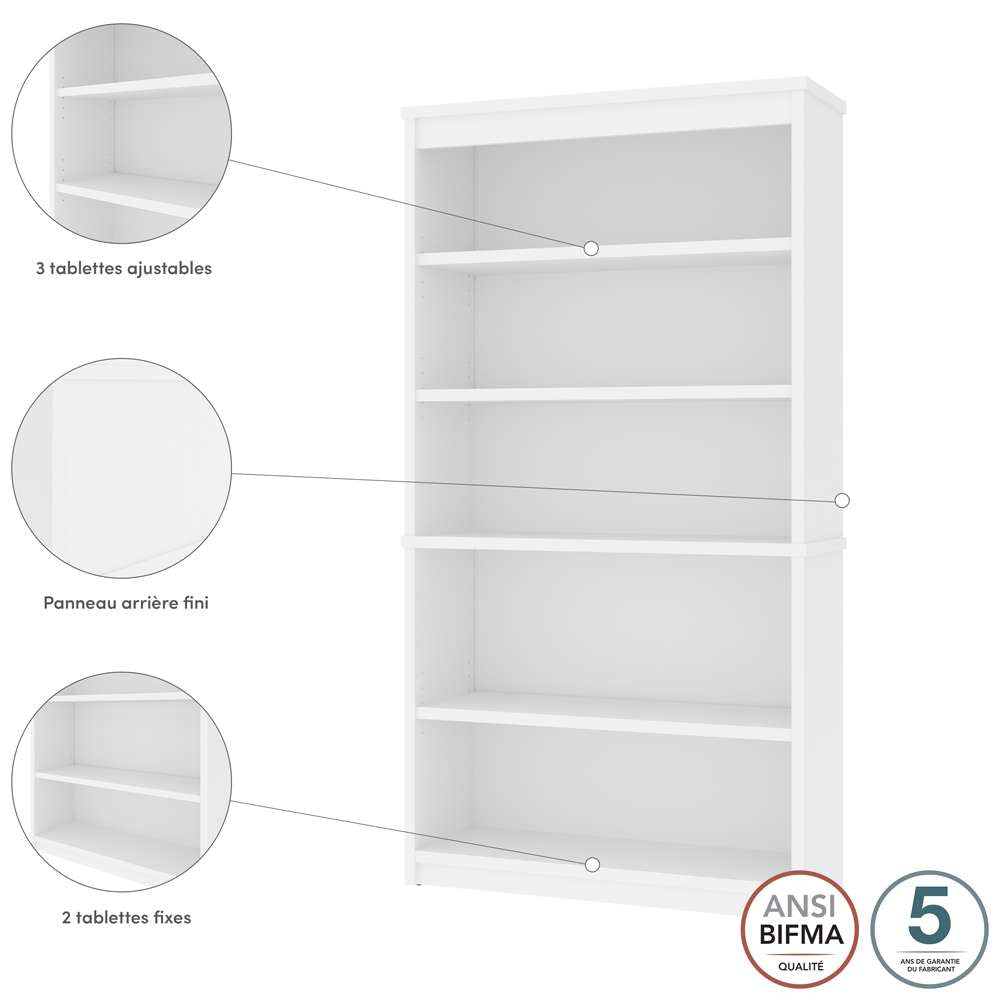 Bestar - Universel 36W Bookcase in White - 44700-17 veiw 8