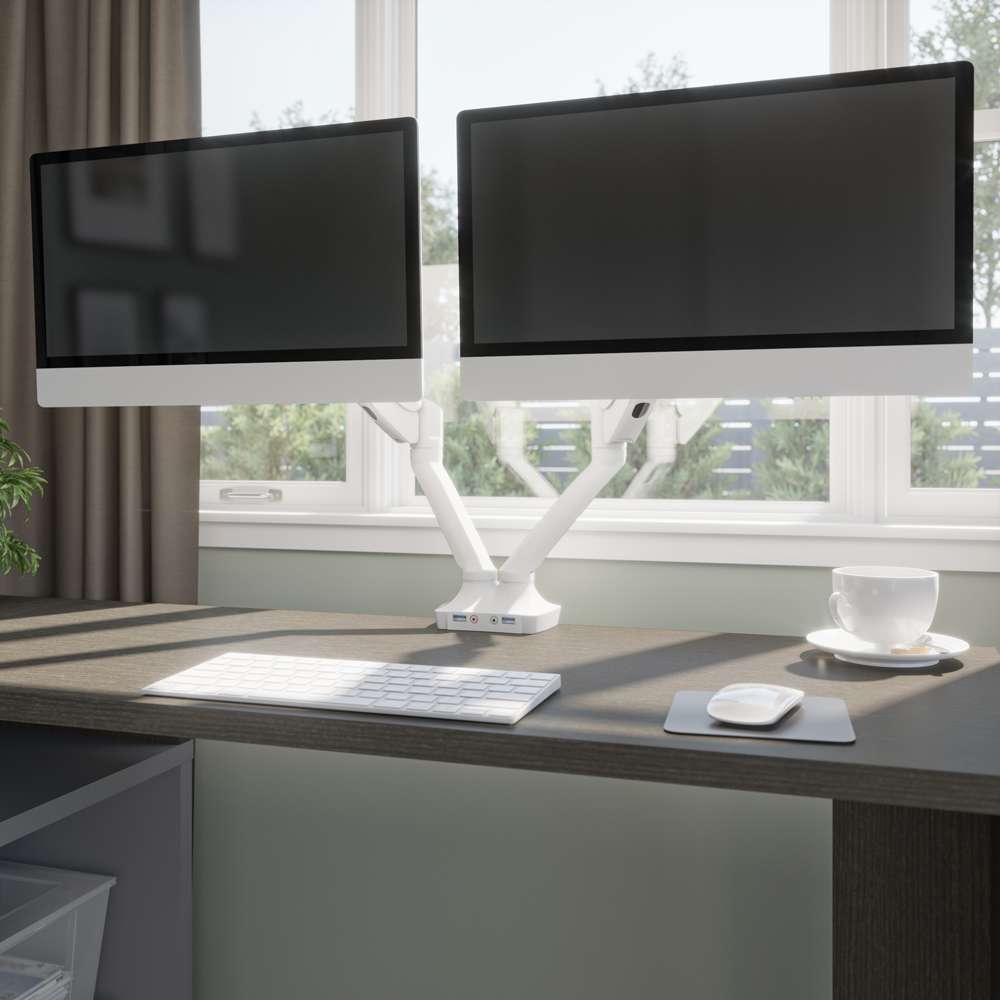 Bestar - Universel Dual Monitor Arm with Pistons in White - AK-MA01D-17 veiw 3
