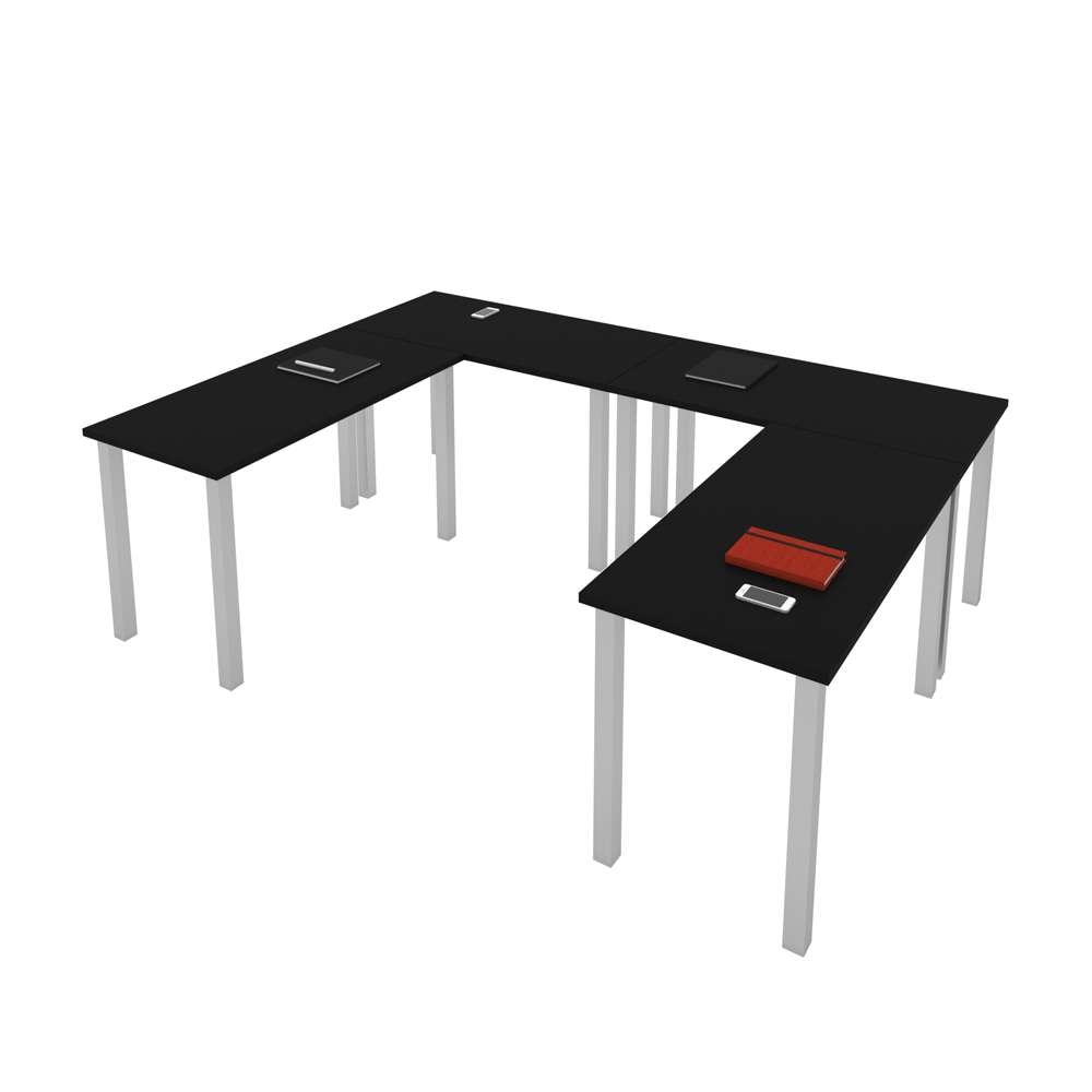 Bestar - Universel Four 48W X 24D Table Desks with Square Metal Legs in Black - 65900-000018 veiw 3