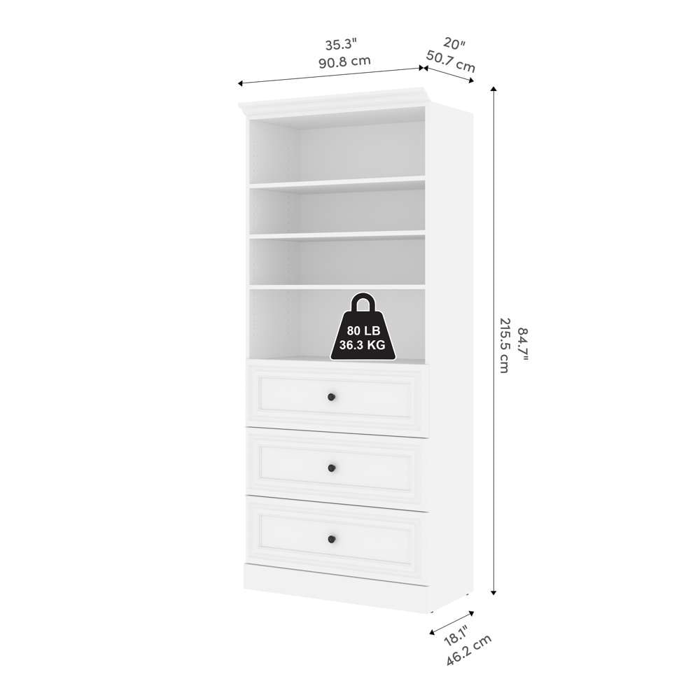 Bestar - Versatile 36W Shelving Unit with 3 Drawers in White - 40850-17 veiw 8