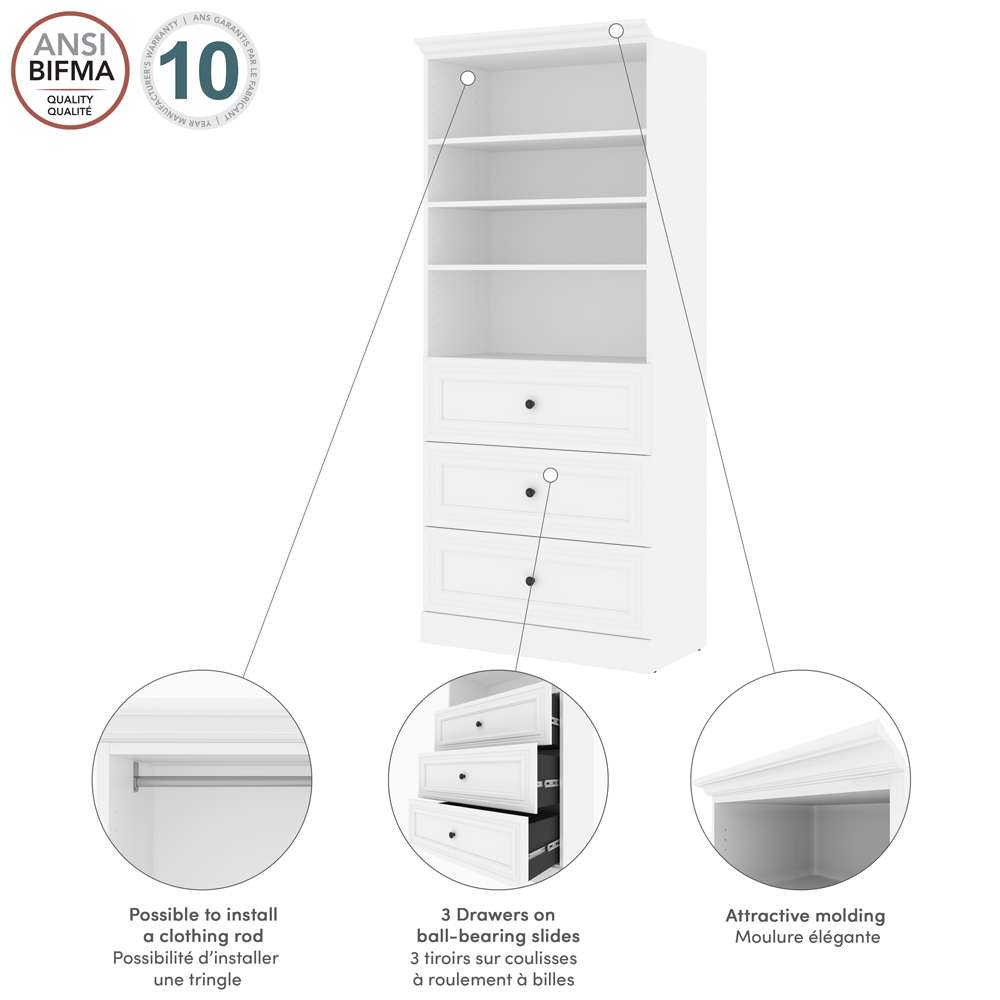 Bestar - Versatile 36W Shelving Unit with 3 Drawers in White - 40850-17 veiw 11