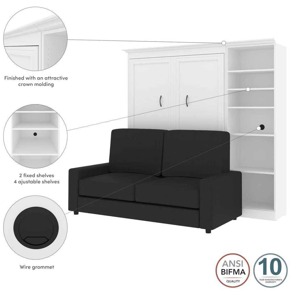 Bestar - Versatile Full Murphy Bed with Sofa and Shelving Unit (84W) in White - 40790-000017 veiw 4