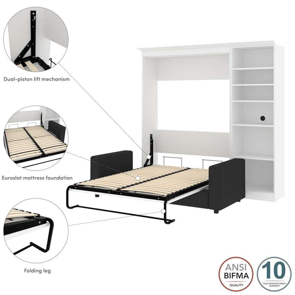 Bestar - Versatile Full Murphy Bed with Sofa and Shelving Unit (84W) in White - 40790-000017 veiw 6