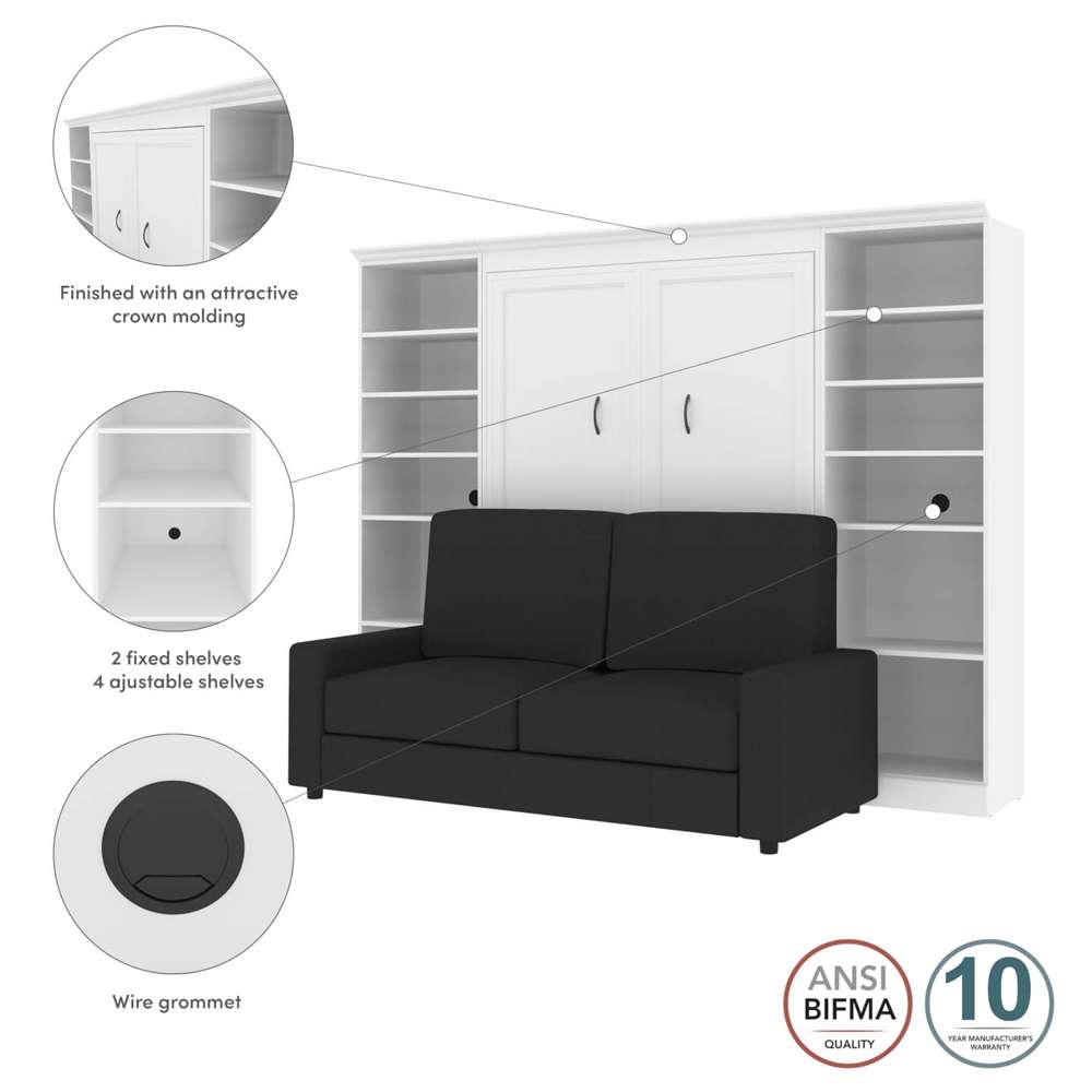 Bestar - Versatile Full Murphy Bed with Sofa and Shelving Units (109W) in White - 40791-000017 veiw 5