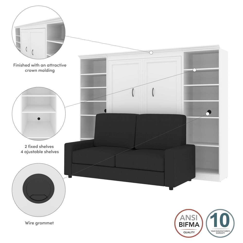 Bestar - Versatile Full Murphy Bed with Sofa and Shelving Units (109W) in White - 40791-000017 veiw 8
