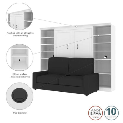 Bestar - Versatile Full Murphy Bed with Sofa and Shelving Units (109W) in White - 40791-000017 veiw 8
