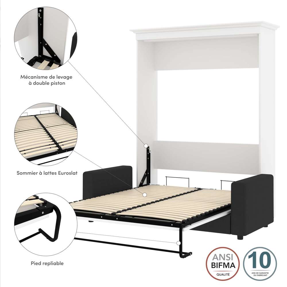 Bestar - Versatile Queen Murphy Bed with Sofa (78W) in White - 40721-000017 veiw 8