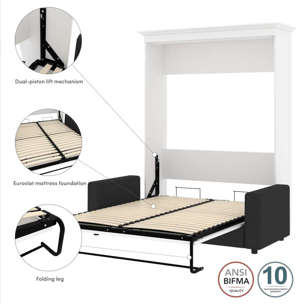 Bestar - Versatile Queen Murphy Bed with Sofa (78W) in White - 40721-000017 veiw 10