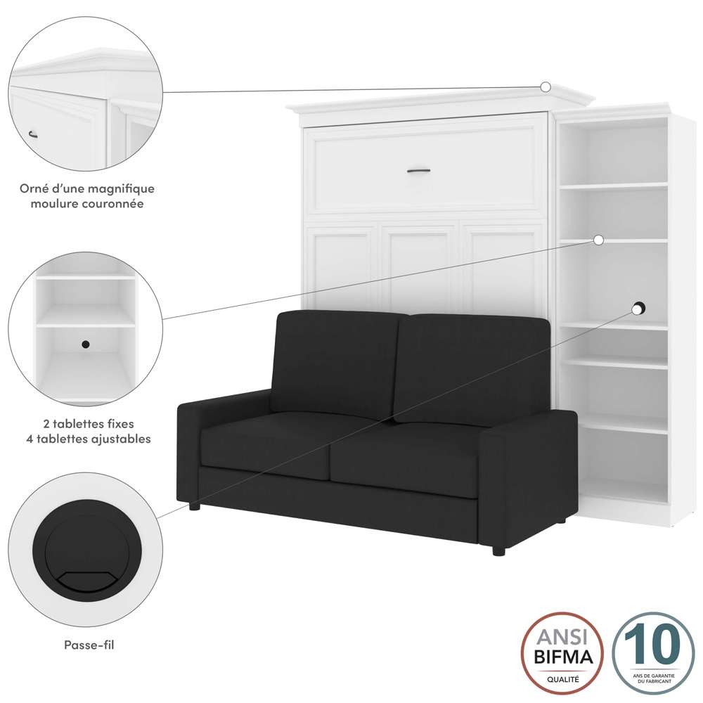 Bestar - Versatile Queen Murphy Bed with Sofa and Shelving Unit (92W) in White - 40780-000017 veiw 8