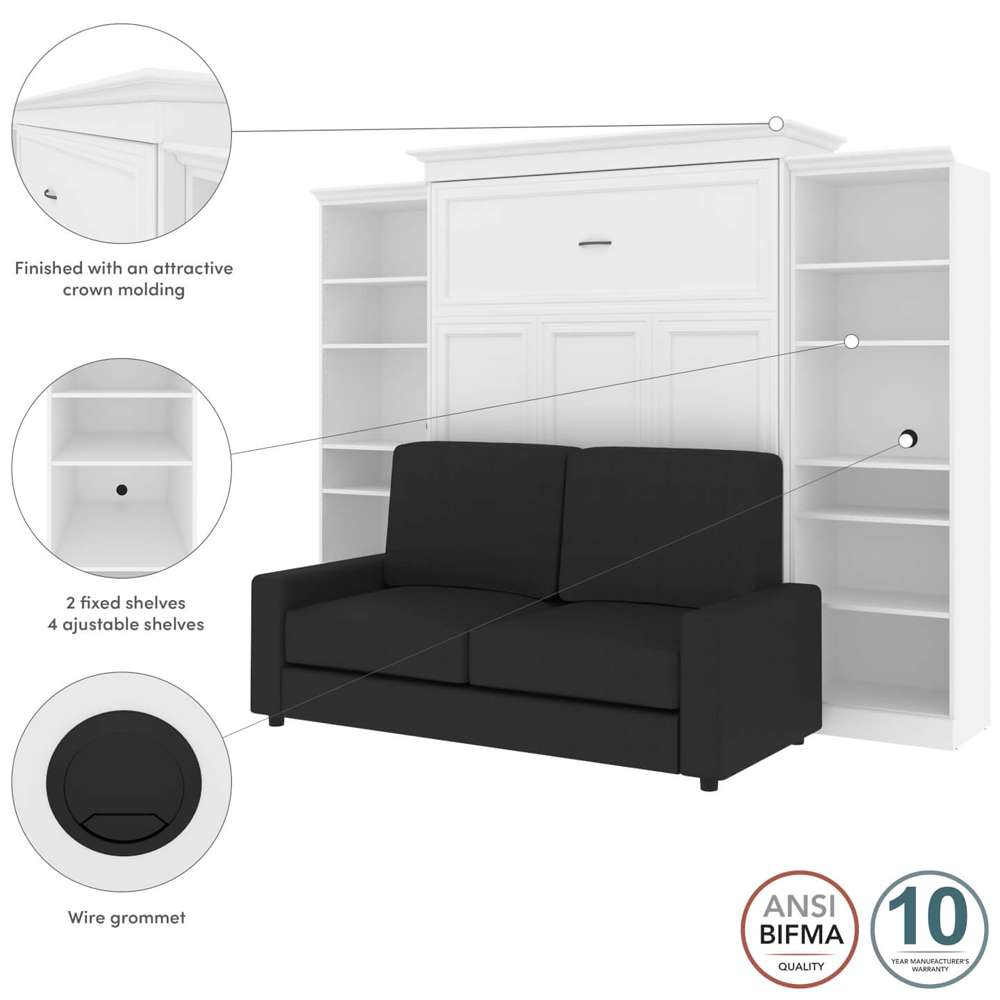 Bestar - Versatile Queen Murphy Bed with Sofa and Shelving Units (115W) in White - 40781-000017 veiw 3