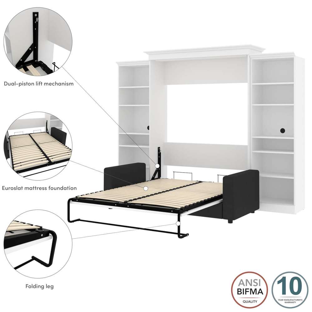 Bestar - Versatile Queen Murphy Bed with Sofa and Shelving Units (115W) in White - 40781-000017 veiw 5