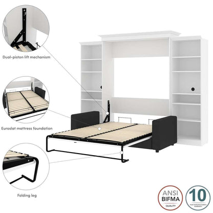 Bestar - Versatile Queen Murphy Bed with Sofa and Shelving Units (115W) in White - 40781-000017 veiw 5