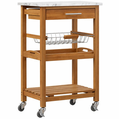 Boraam - Aya Bamboo Kitchen Cart with Faux Marble Top - 50670 view 1