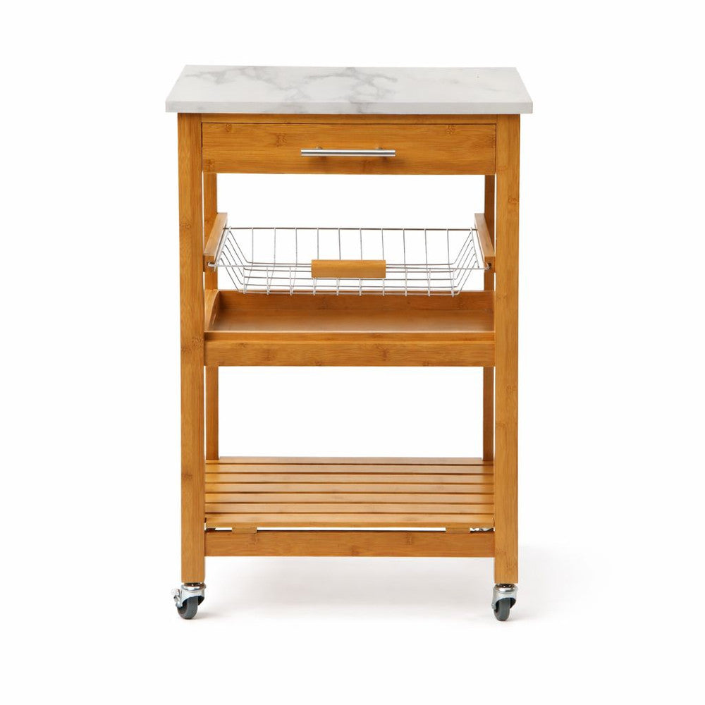 Boraam - Aya Bamboo Kitchen Cart with Faux Marble Top - 50670 view 2