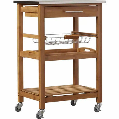 Boraam - Aya Bamboo Kitchen Cart with Stainless Steel Top  - 50651 veiw 1