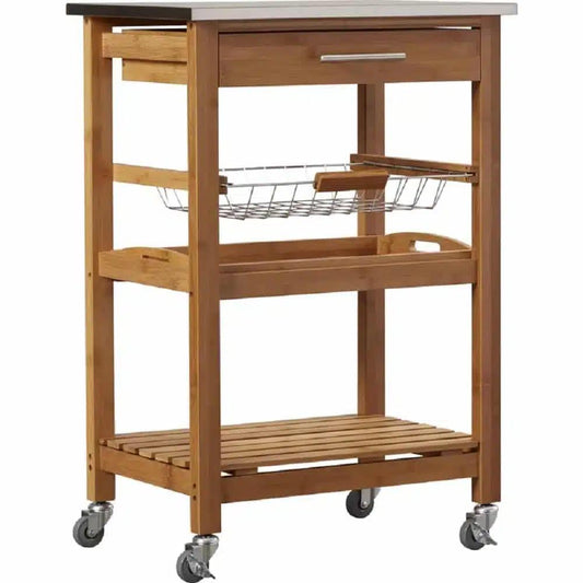 Boraam - Aya Bamboo Kitchen Cart with Stainless Steel Top  - 50651 veiw 1