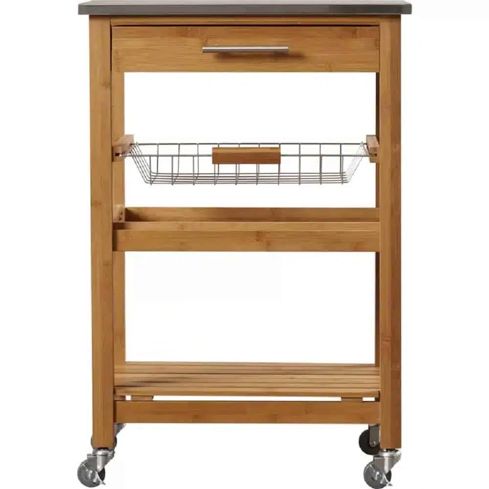 Boraam - Aya Bamboo Kitchen Cart with Stainless Steel Top  - 50651 veiw 3