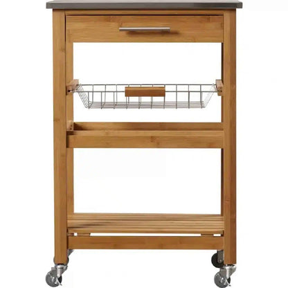 Boraam - Aya Bamboo Kitchen Cart with Stainless Steel Top  - 50651 veiw 3
