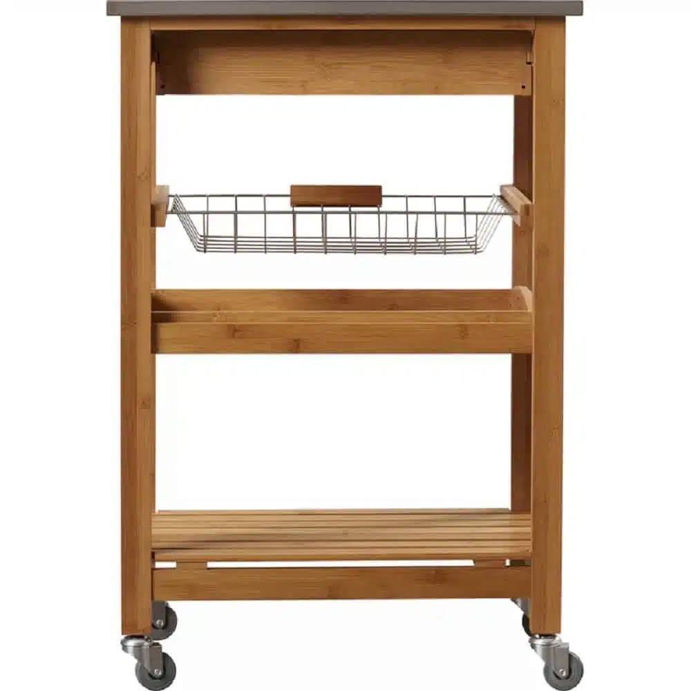 Boraam - Aya Bamboo Kitchen Cart with Stainless Steel Top  - 50651 veiw 4