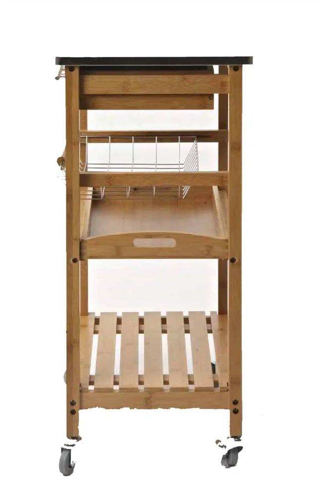 Boraam - Aya Bamboo Kitchen Cart with Stainless Steel Top  - 50651 veiw 5
