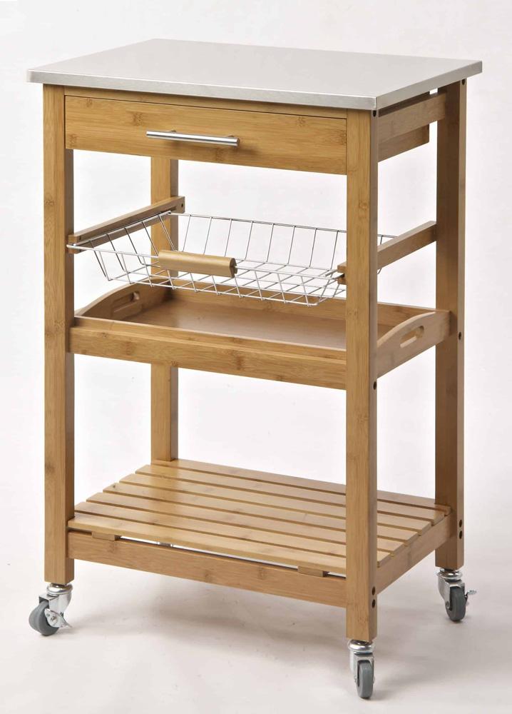 Boraam - Aya Bamboo Kitchen Cart with Stainless Steel Top  - 50651 veiw 6