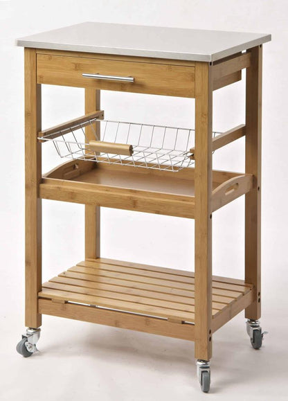 Boraam - Aya Bamboo Kitchen Cart with Stainless Steel Top  - 50651 veiw 6