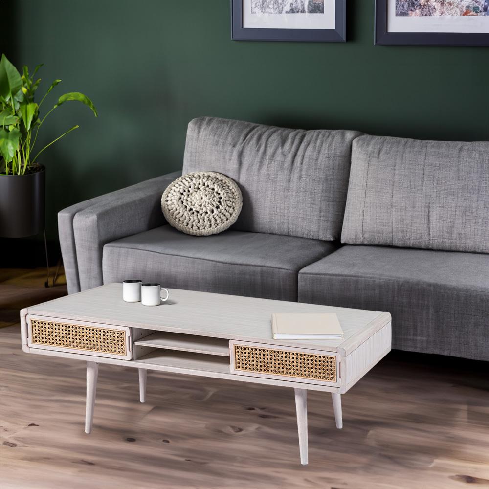 Boraam - Cambria Coffee Table - Zebrano Whitewash/Natural Cane - 33412 veiw 8