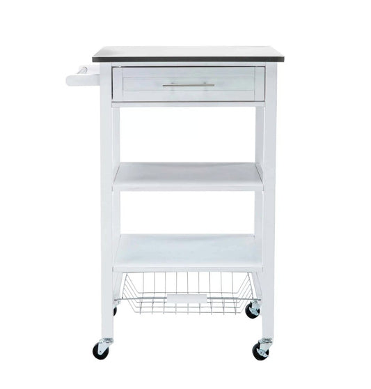 Boraam - Hennington Kitchen Cart With Stainless Steel Top - White Wash - 50661_BOR veiw 1