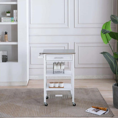 Boraam - Hennington Kitchen Cart With Stainless Steel Top - White Wash - 50661_BOR veiw 3