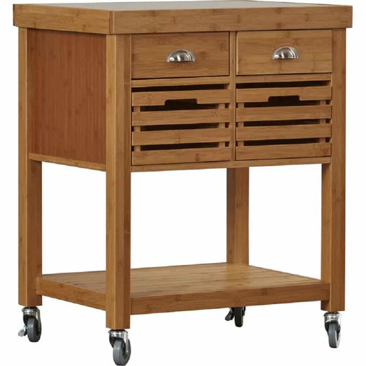 Boraam - Kenta Bamboo Kitchen Cart, Stainless Steel Top - 50650 veiw 1