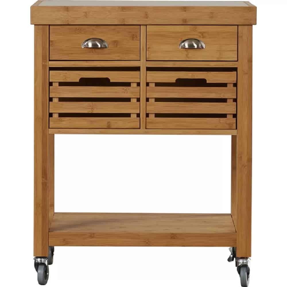 Boraam - Kenta Bamboo Kitchen Cart, Stainless Steel Top - 50650 veiw 2